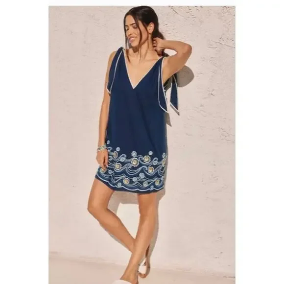 anthropologie blue white embroidered dress New Anthropologie Blue & Green Print 